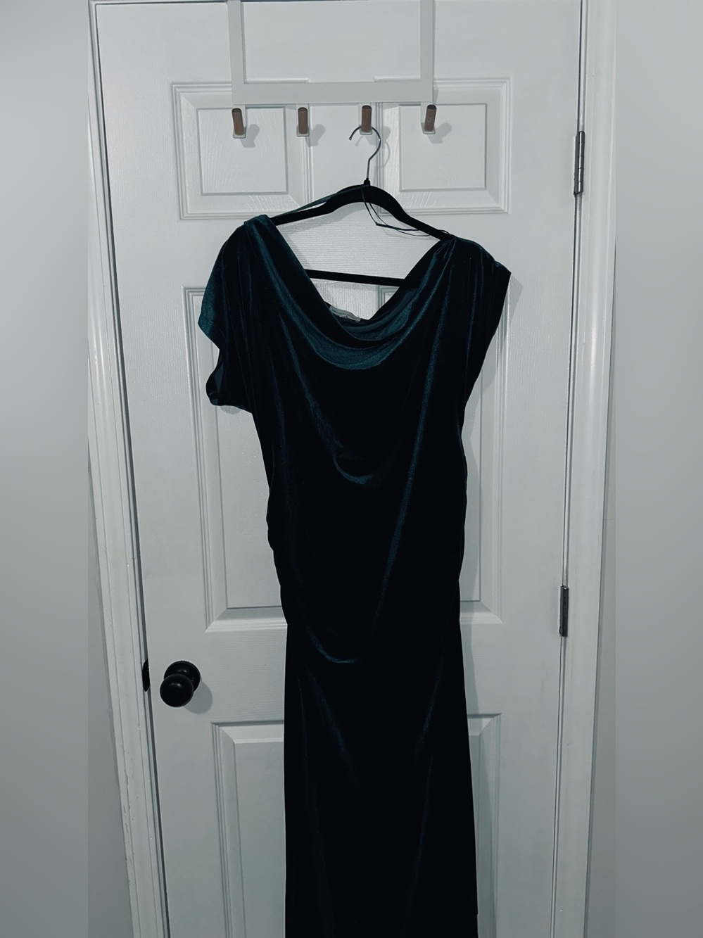 Elegant Drape-Back Evening Dress in emerald green